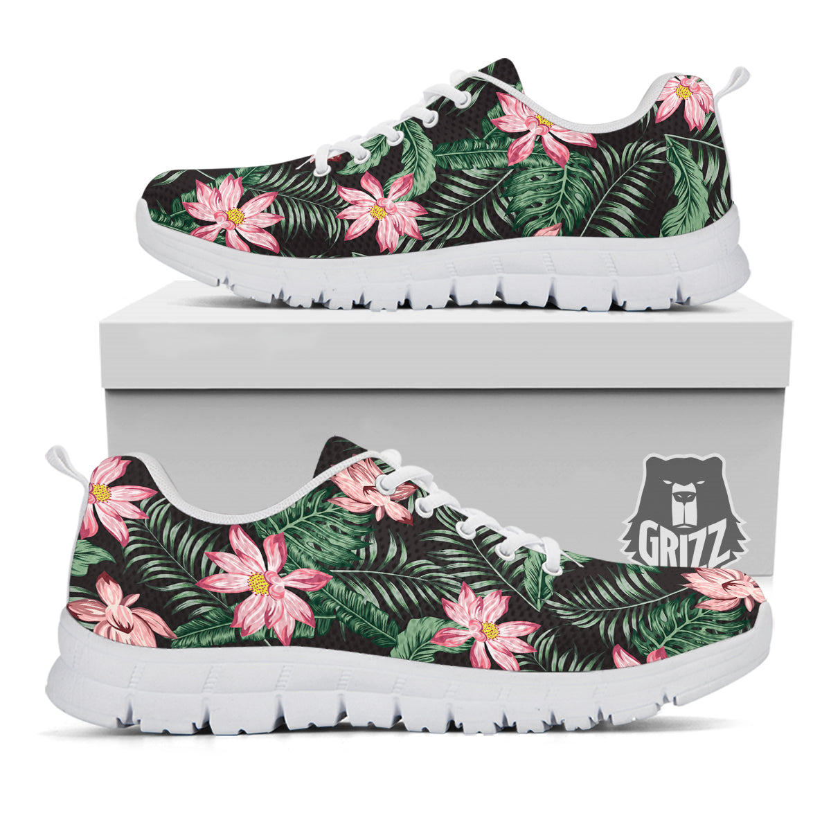 Lotus Tropical Print Pattern White Sneaker-grizzshop