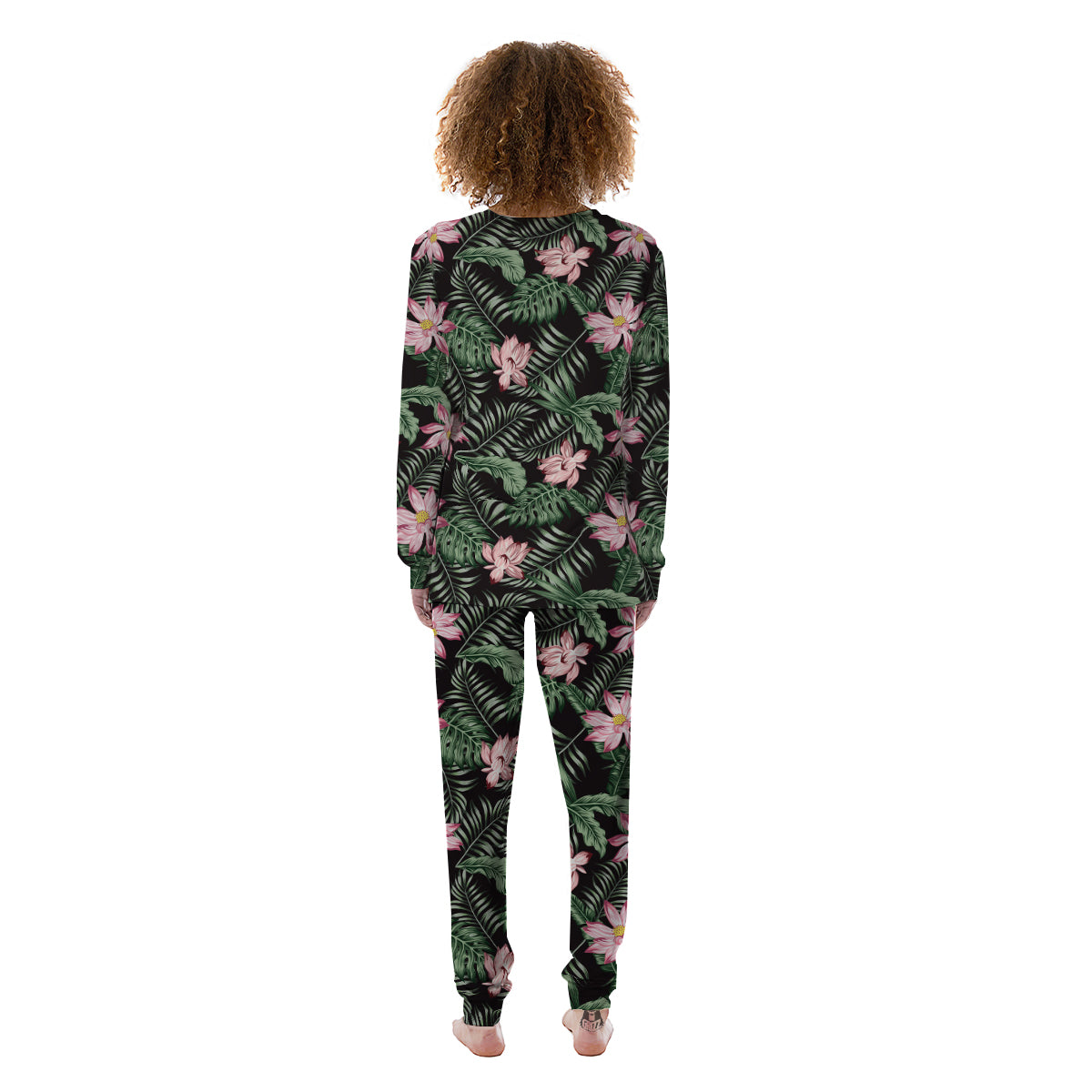 Lotus Tropical Print Pattern Women's Pajamas-grizzshop