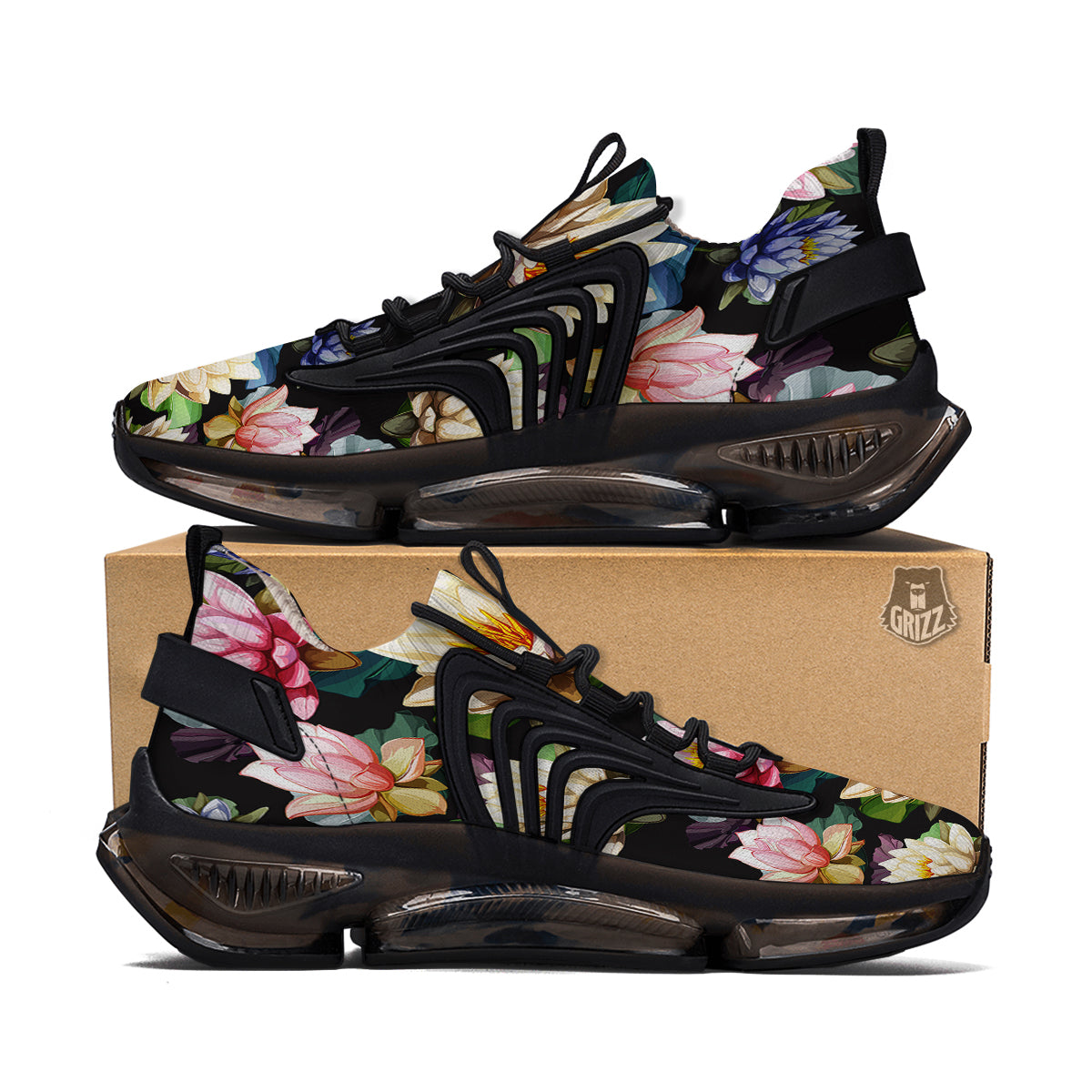 Lotus Vintage Print Pattern Black Gym Shoes-grizzshop
