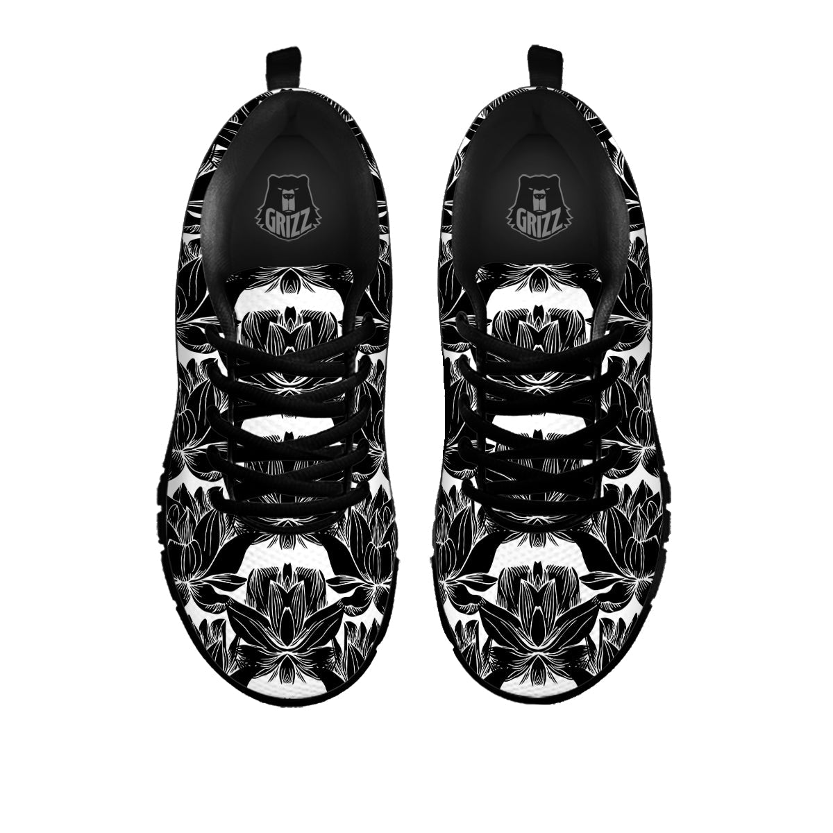 Lotus White And Black Print Pattern Black Sneaker-grizzshop