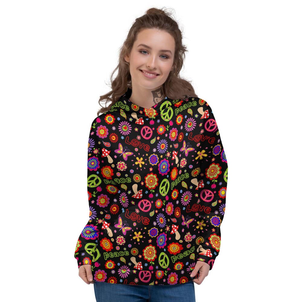 Love And Hippie Peace Sign Print Pattern Women s Hoodie