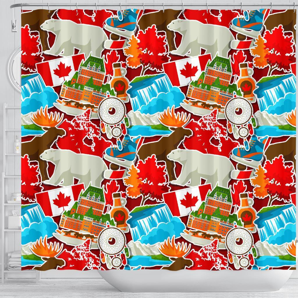 Love Canada Pattern Print Bathroom Shower Curtain-grizzshop