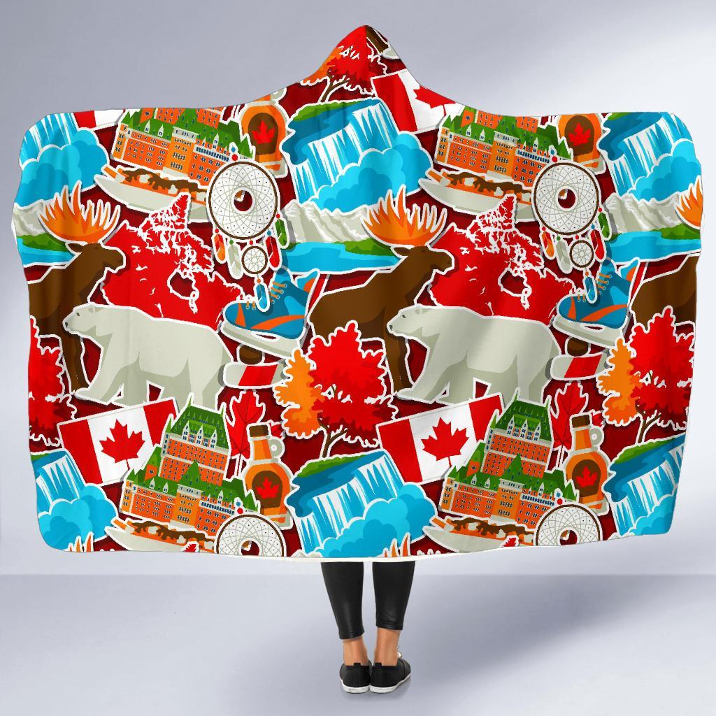 Love Canada Pattern Print Hooded Blanket-grizzshop