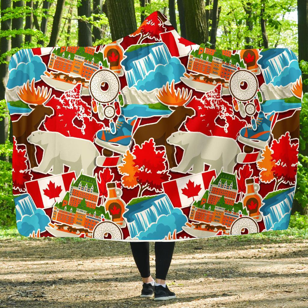 Love Canada Pattern Print Hooded Blanket-grizzshop