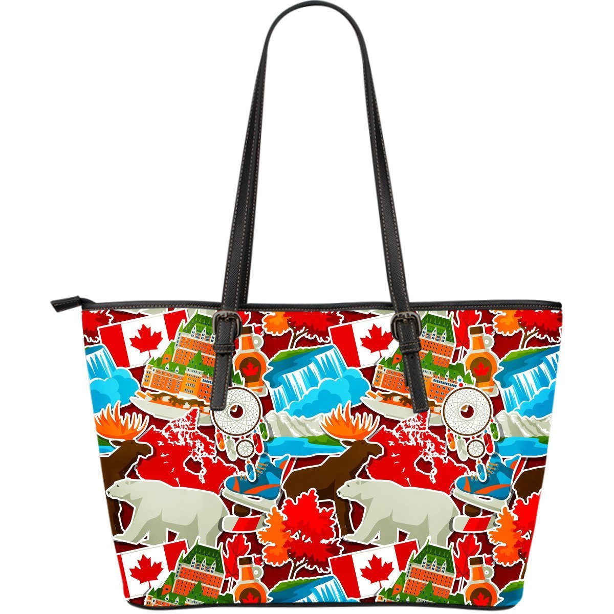 Love Canada Pattern Print Leather Tote Bag-grizzshop
