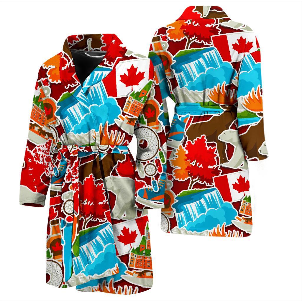 Love Canada Pattern Print Men Long Robe-grizzshop