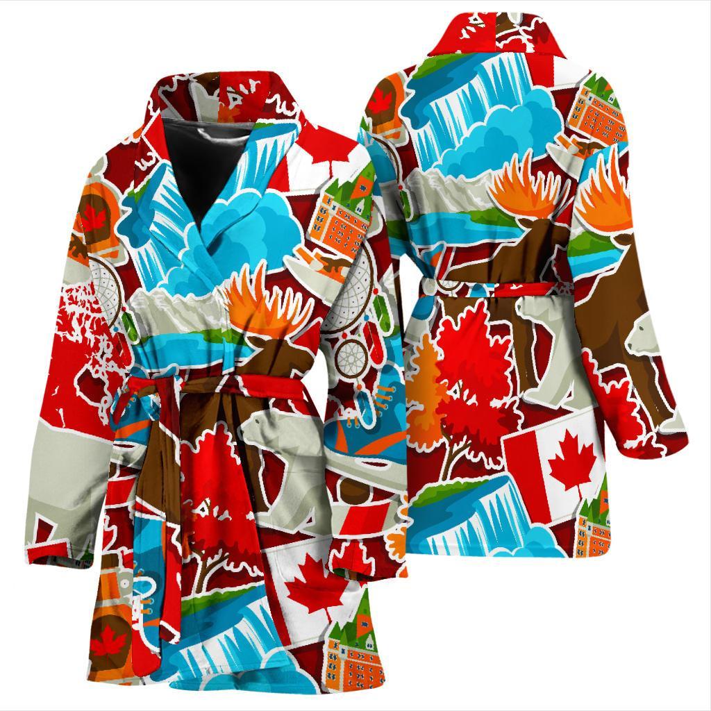 Love Canada Pattern Print Women Long Robe-grizzshop