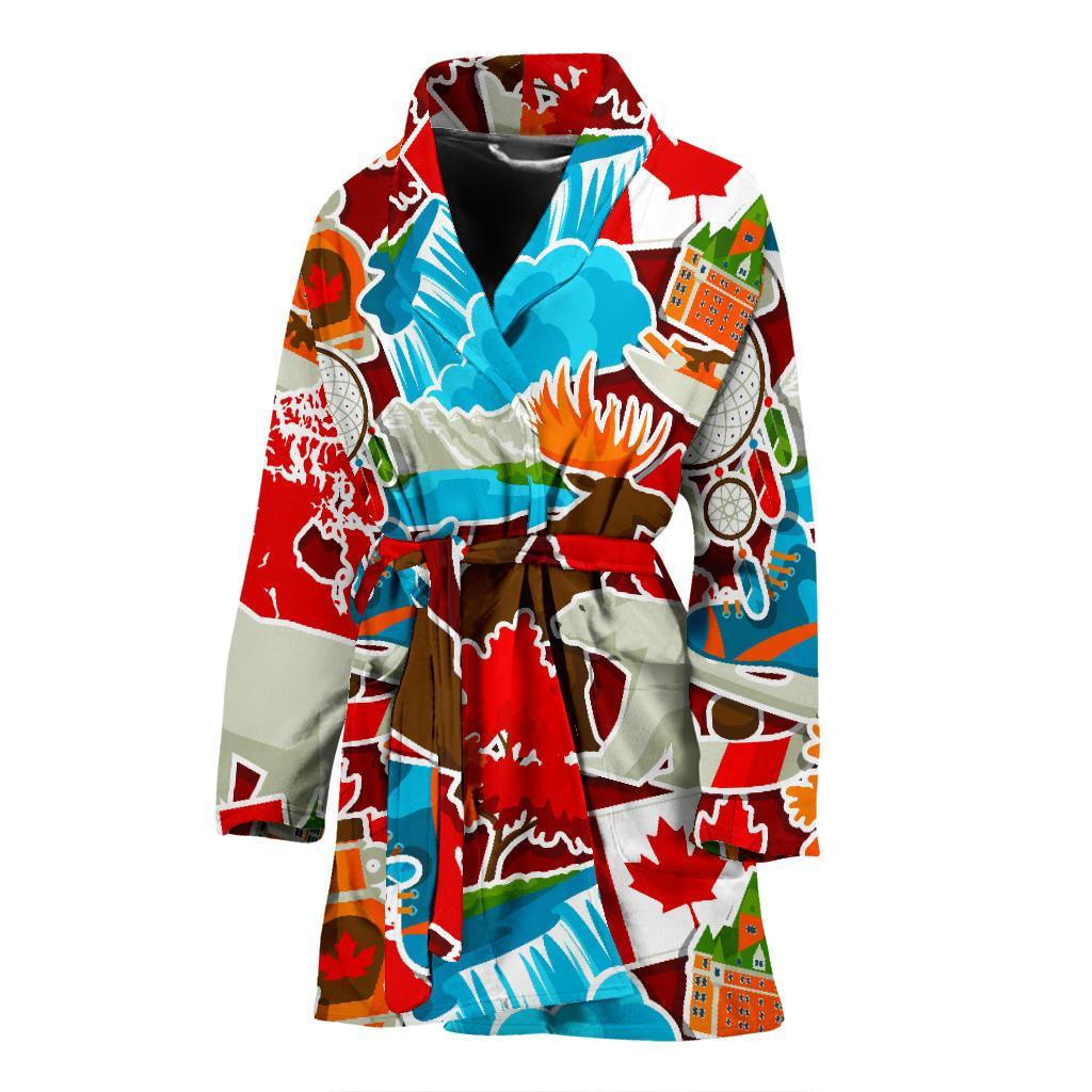 Love Canada Pattern Print Women Long Robe-grizzshop