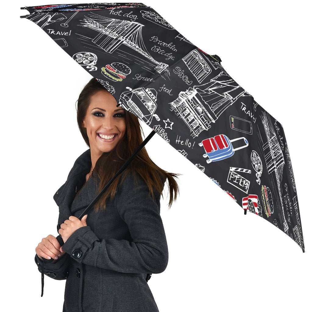 Love New York Print Pattern Automatic Foldable Umbrella-grizzshop