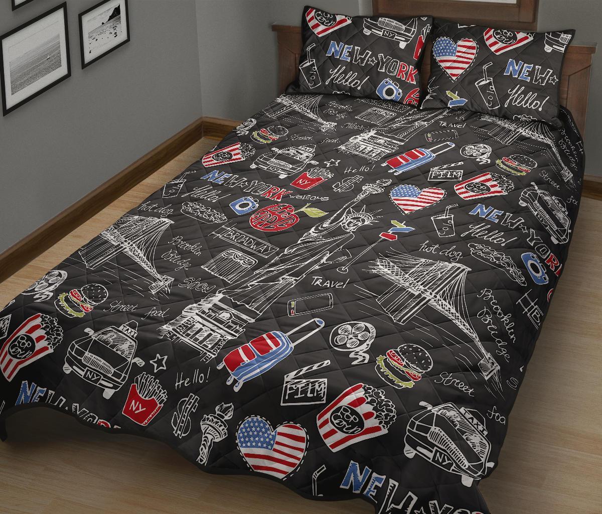 Love New York Print Pattern Bed Set Quilt-grizzshop