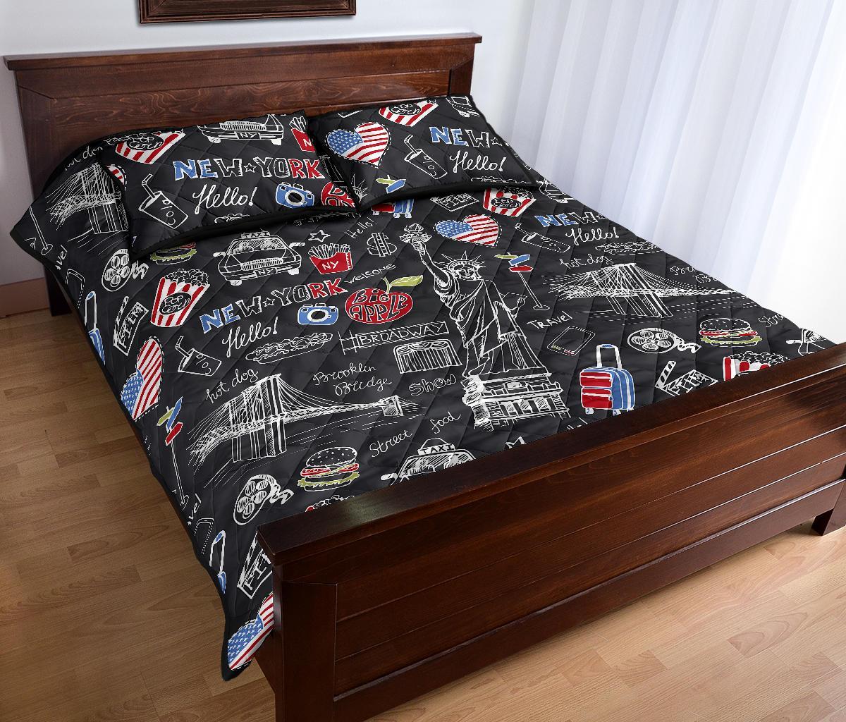 Love New York Print Pattern Bed Set Quilt-grizzshop