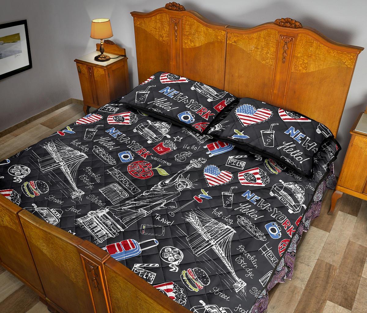 Love New York Print Pattern Bed Set Quilt-grizzshop