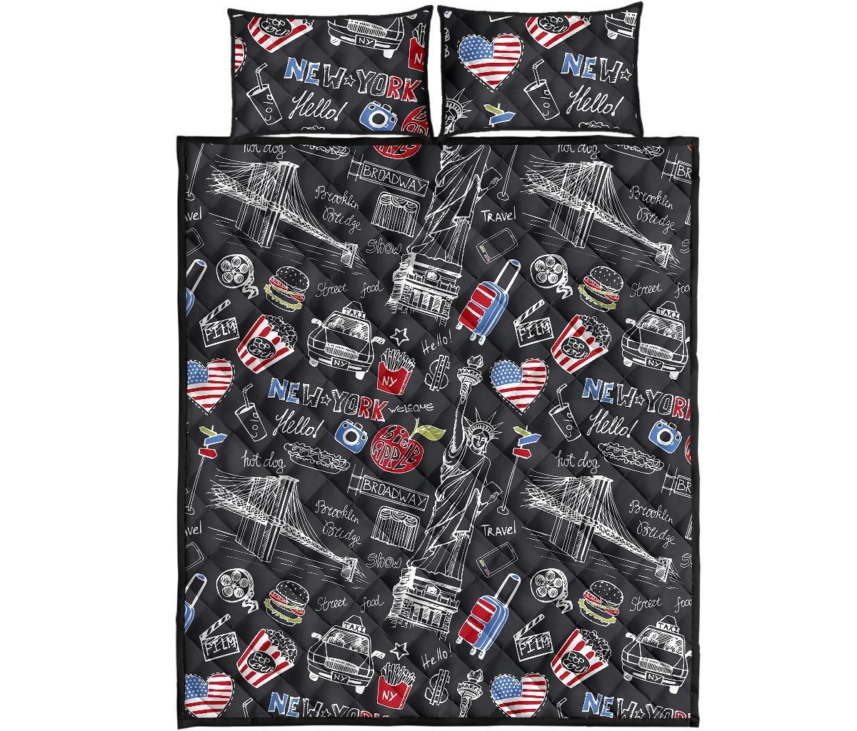Love New York Print Pattern Bed Set Quilt-grizzshop