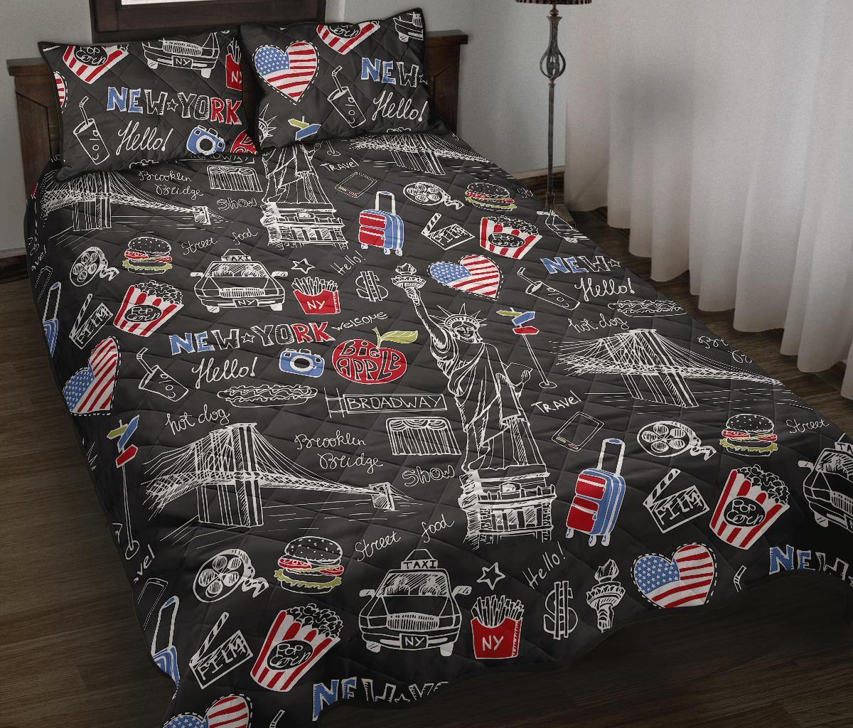 Love New York Print Pattern Bed Set Quilt-grizzshop