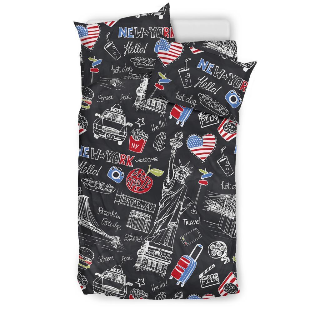 Love New York Print Pattern Duvet Cover Bedding Set-grizzshop