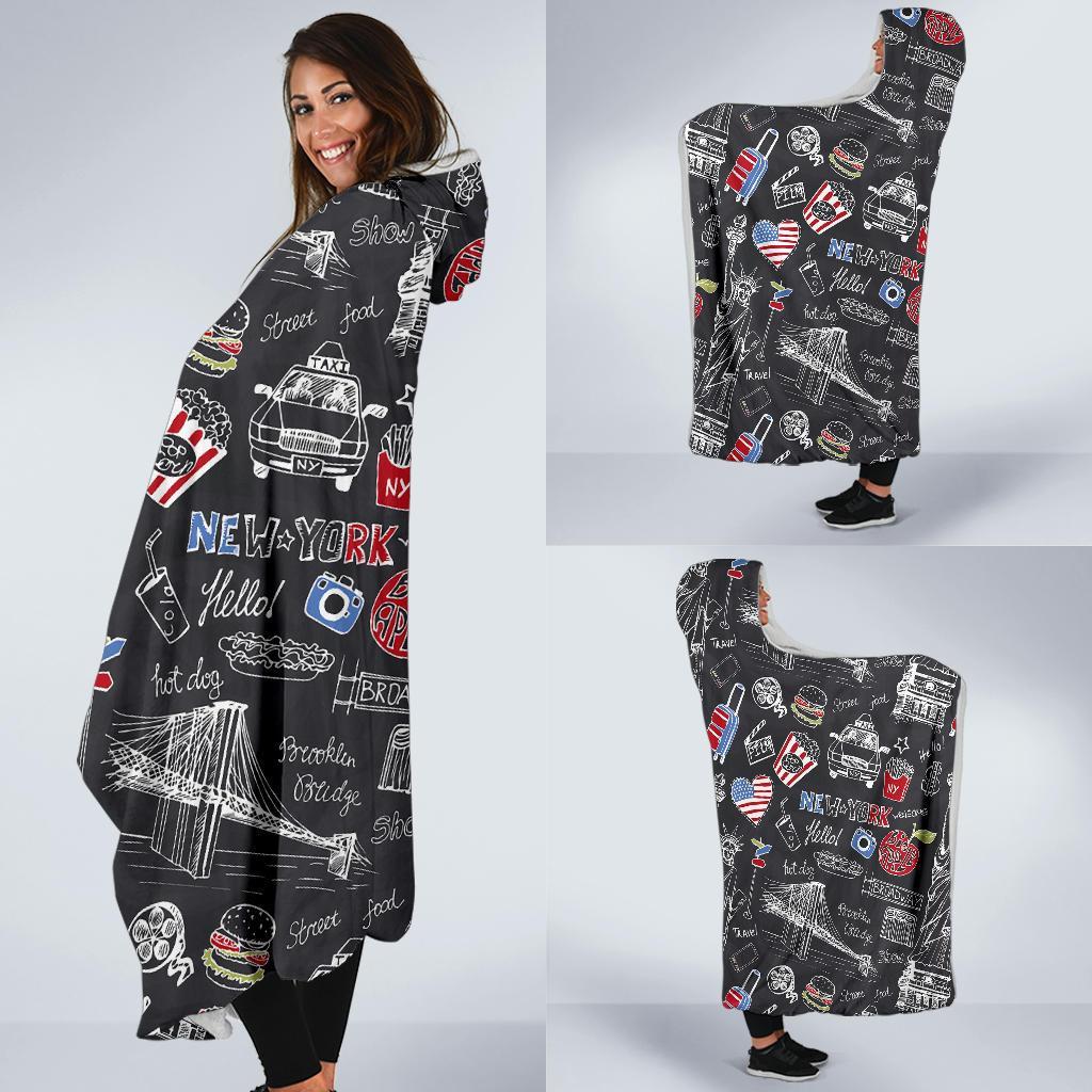 Love New York Print Pattern Hooded Blanket-grizzshop