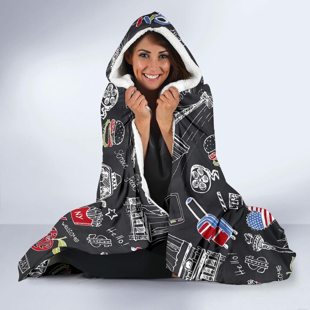 Love New York Print Pattern Hooded Blanket-grizzshop