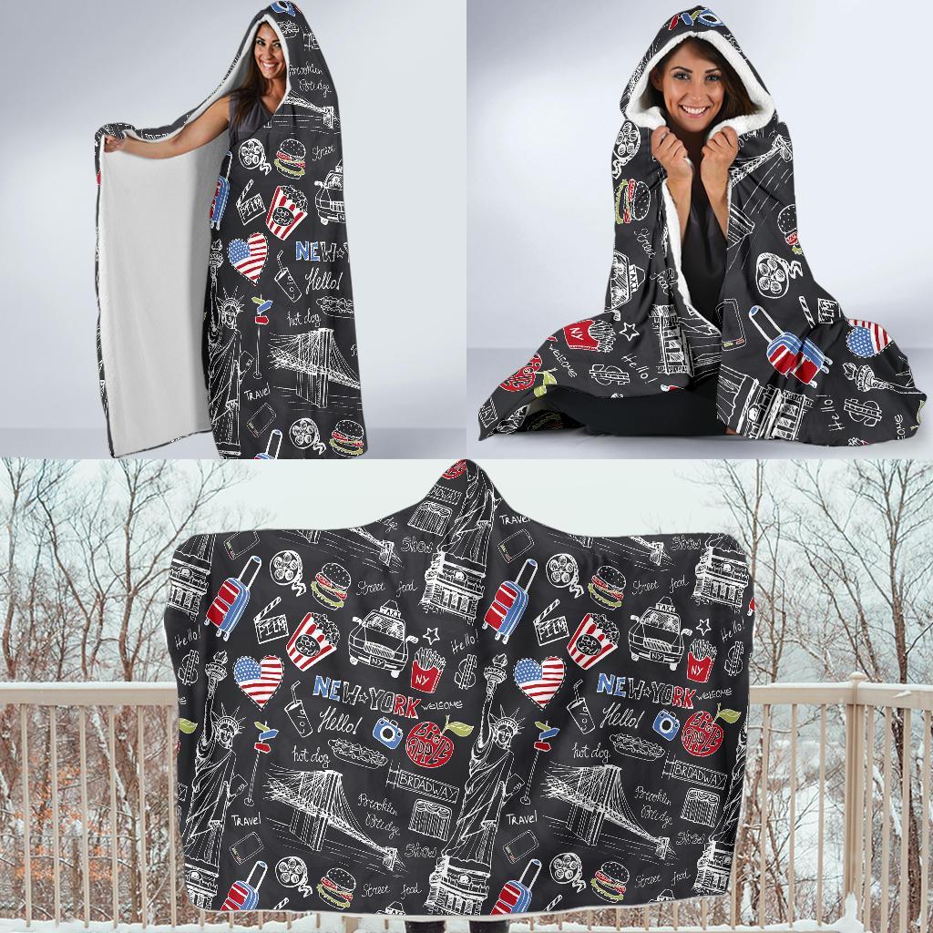 Love New York Print Pattern Hooded Blanket-grizzshop