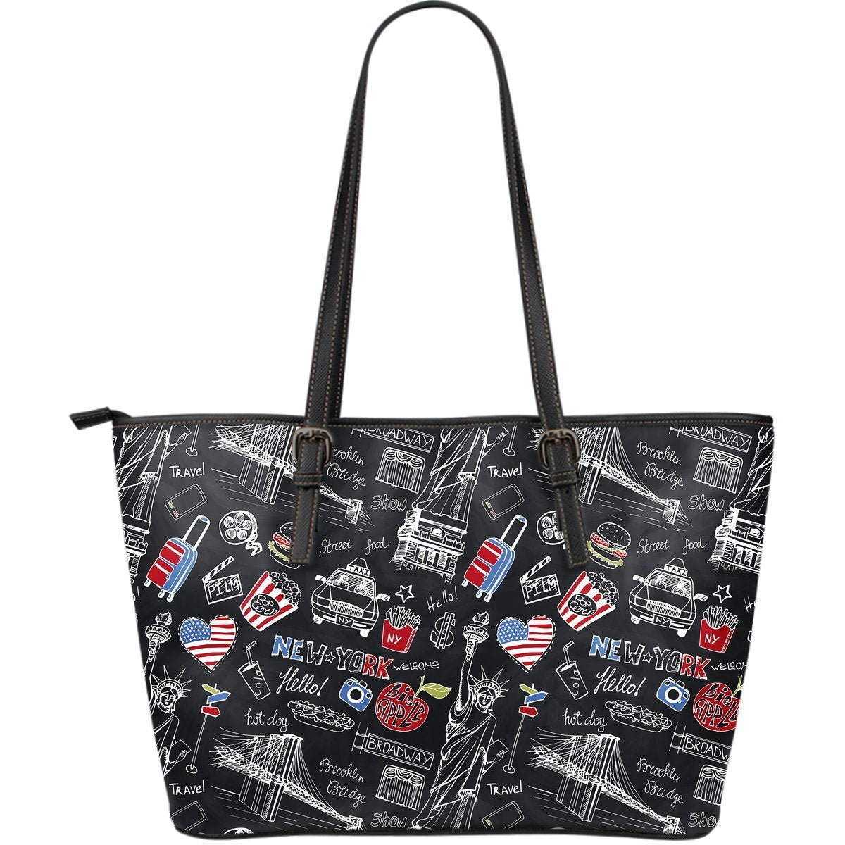 Love New York Print Pattern Leather Tote Bag-grizzshop