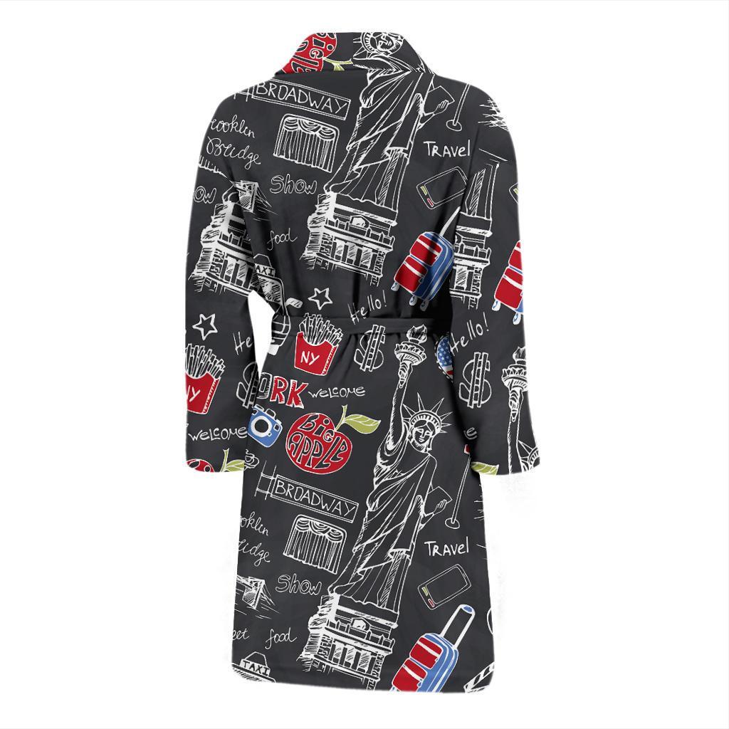 Love New York Print Pattern Men Long Robe-grizzshop