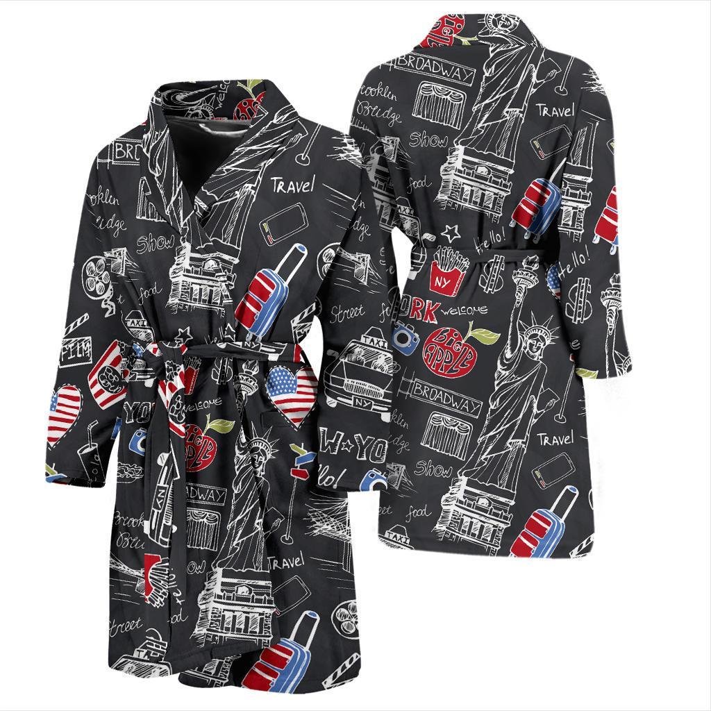 Love New York Print Pattern Men Long Robe-grizzshop