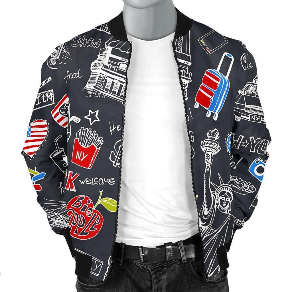 Love New York Print Pattern Men's Bomber Jacket-grizzshop