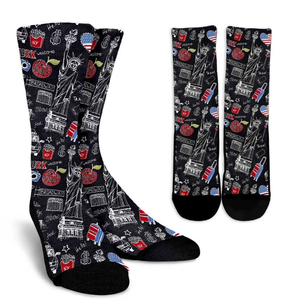 Love New York Print Pattern Unisex Crew Socks-grizzshop