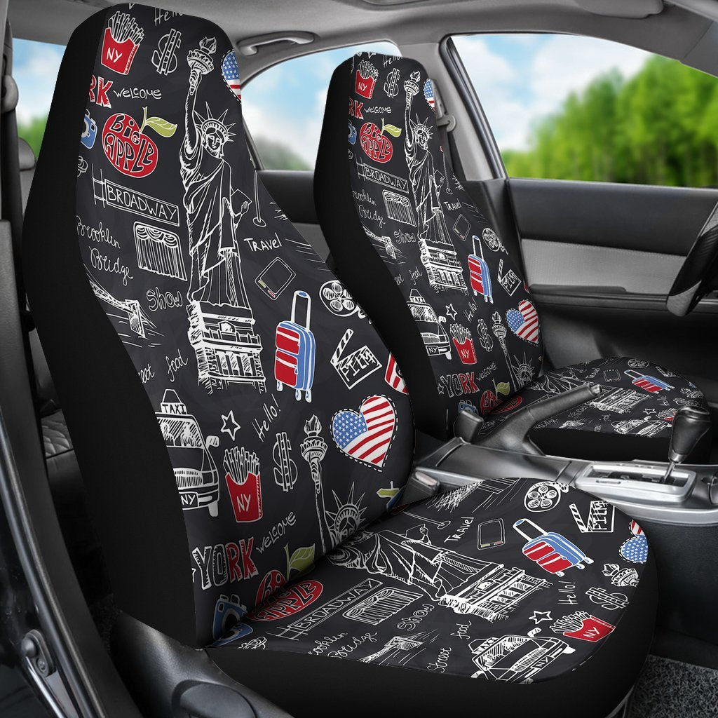 Love New York Print Pattern Universal Fit Car Seat Covers-grizzshop