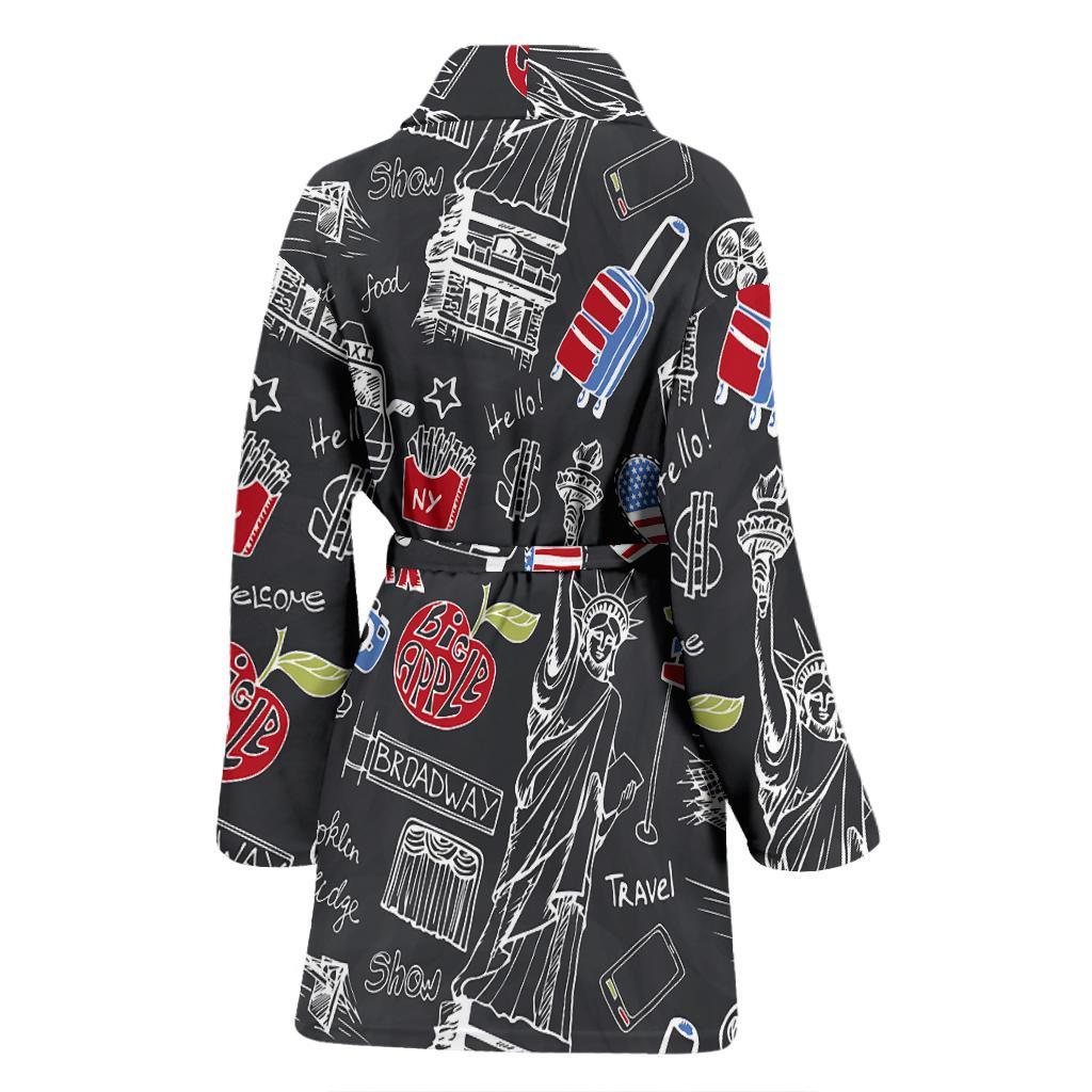 Love New York Print Pattern Women Long Robe-grizzshop