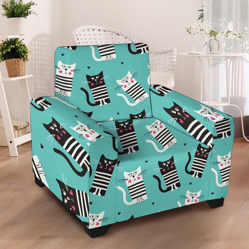 Love Turquoise Cat Print Armchair Cover-grizzshop