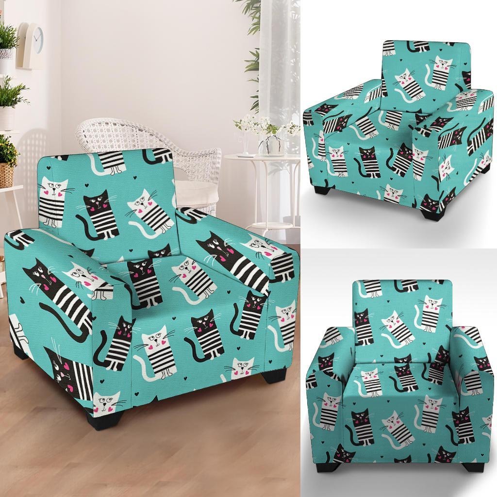 Love Turquoise Cat Print Armchair Cover-grizzshop