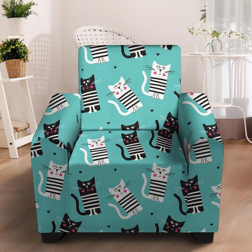 Love Turquoise Cat Print Armchair Cover-grizzshop