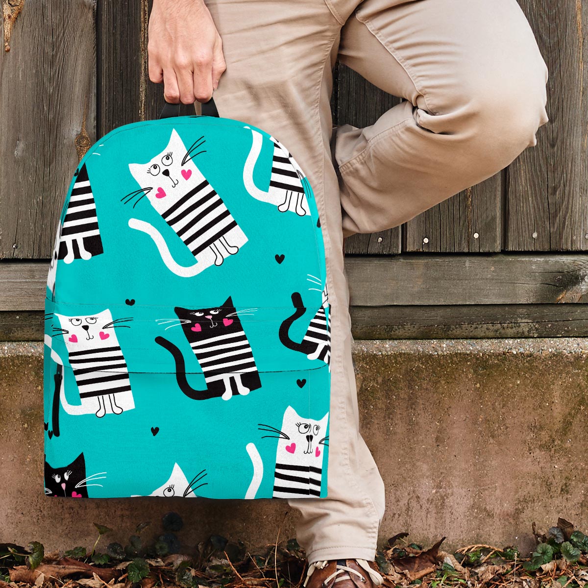 Love Turquoise Cat Print Backpack-grizzshop