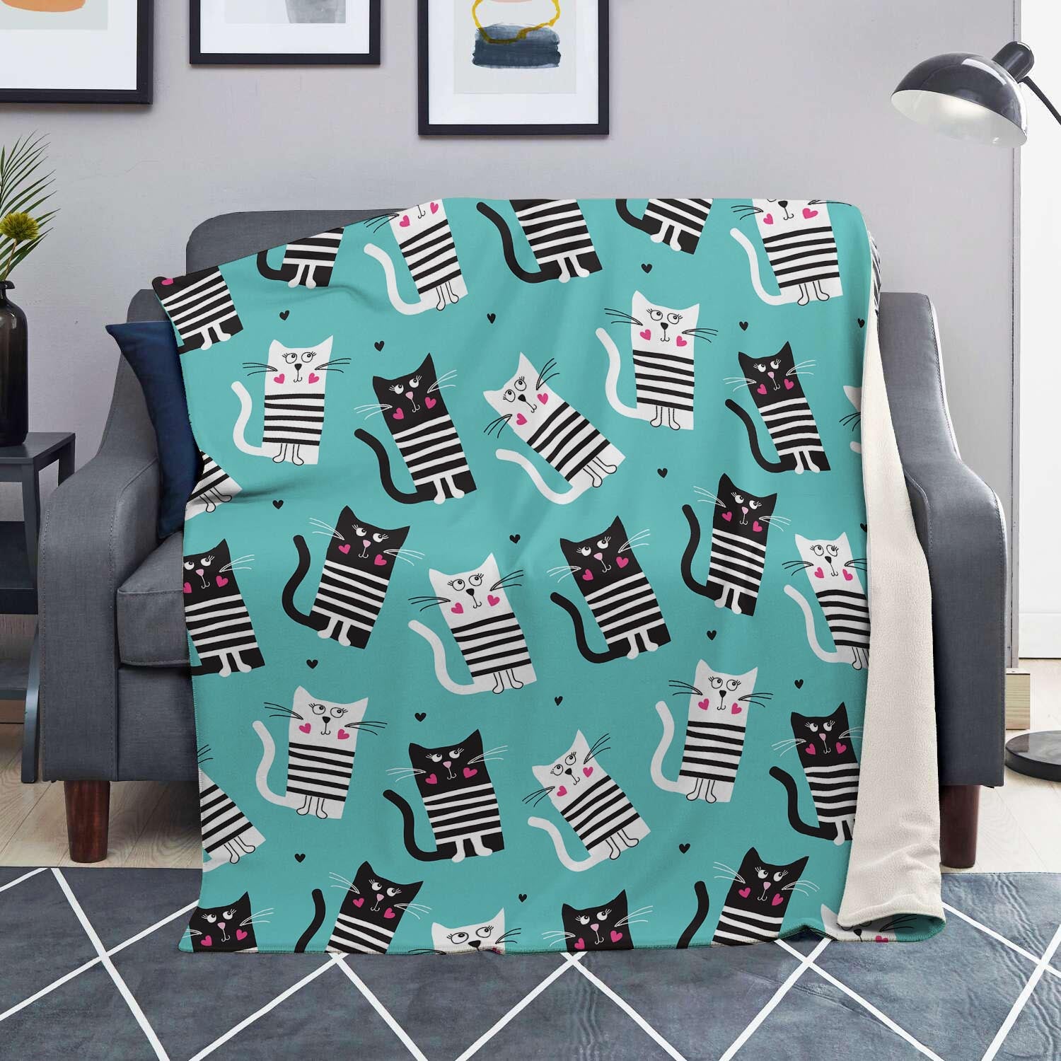 Love Turquoise Cat Print Blanket-grizzshop