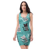 Love Turquoise Cat Print Bodycon Dress-grizzshop