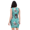 Love Turquoise Cat Print Bodycon Dress-grizzshop