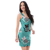 Love Turquoise Cat Print Bodycon Dress-grizzshop