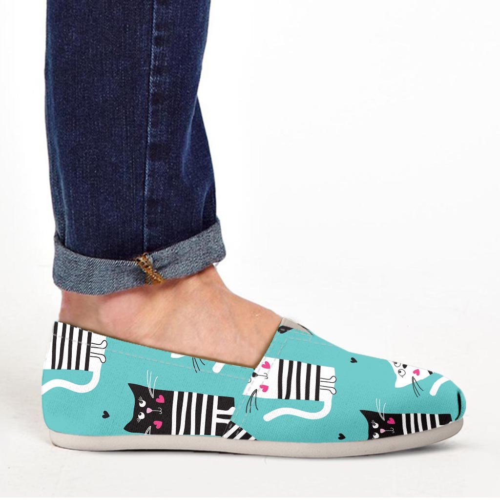 Love Turquoise Cat Print Canvas Shoes-grizzshop