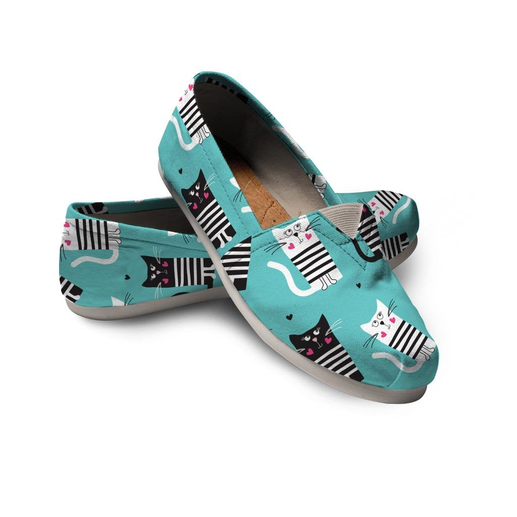 Love Turquoise Cat Print Canvas Shoes-grizzshop