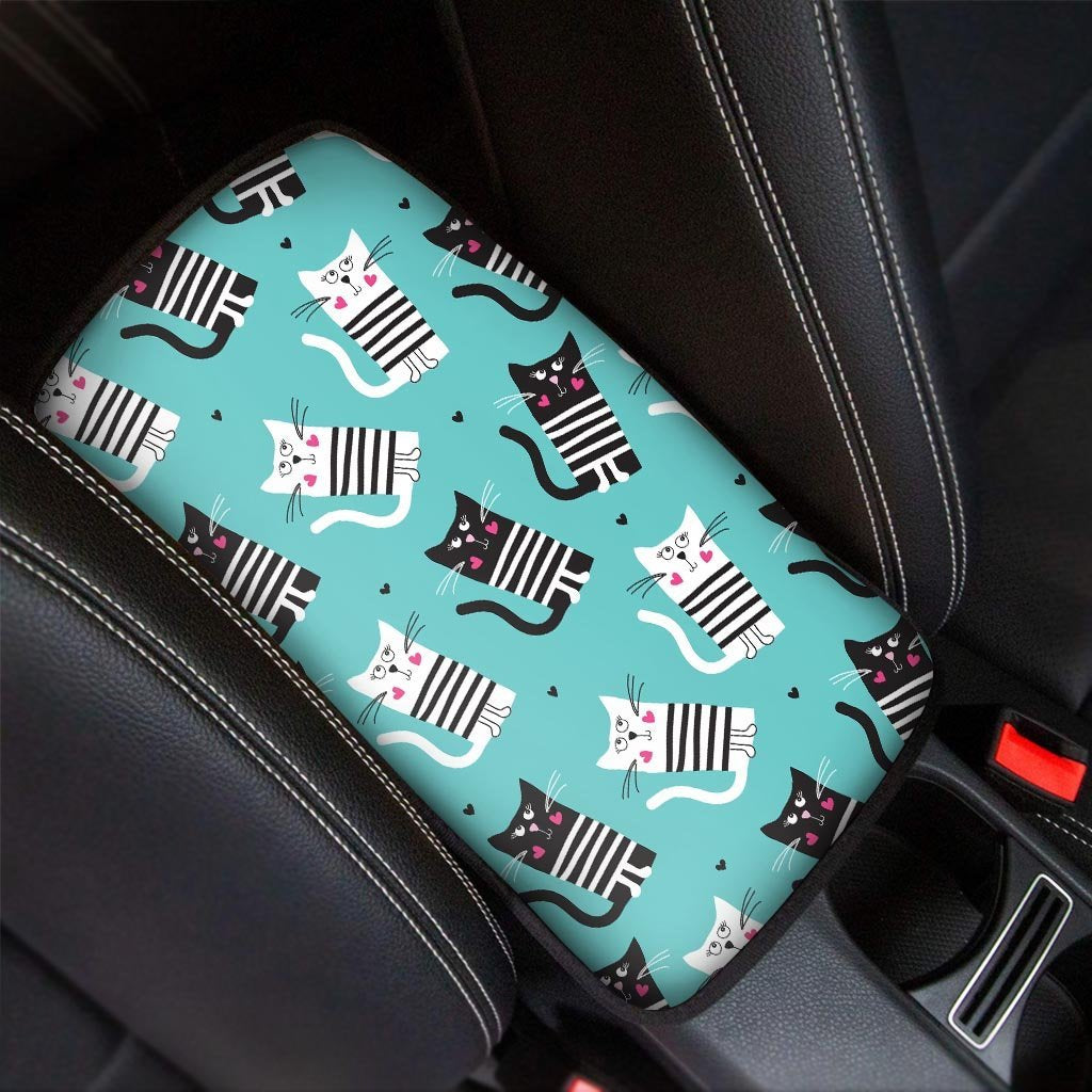 Love Turquoise Cat Print Car Console Cover-grizzshop