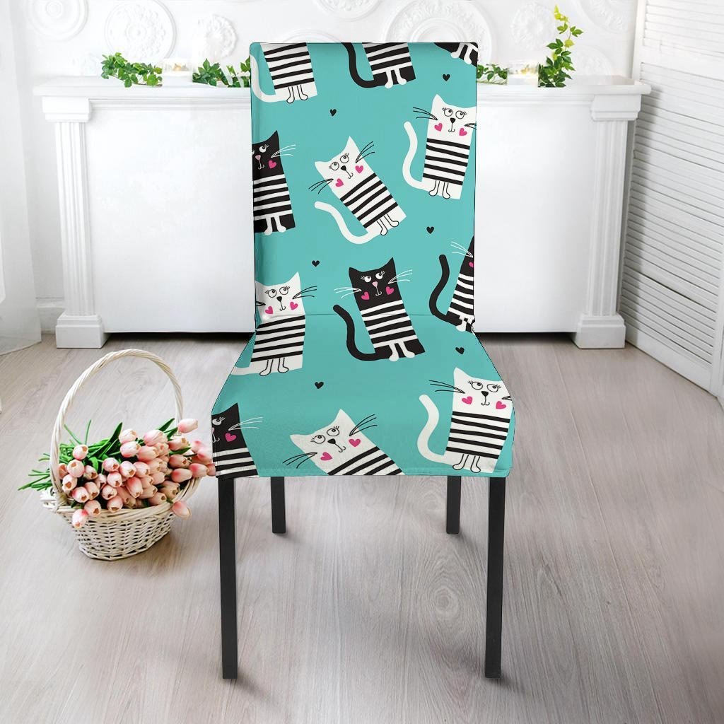 Love Turquoise Cat Print Chair Cover-grizzshop