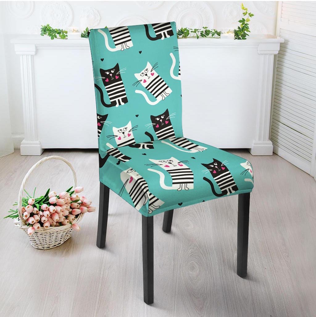 Love Turquoise Cat Print Chair Cover-grizzshop