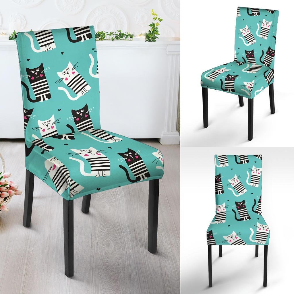 Love Turquoise Cat Print Chair Cover-grizzshop