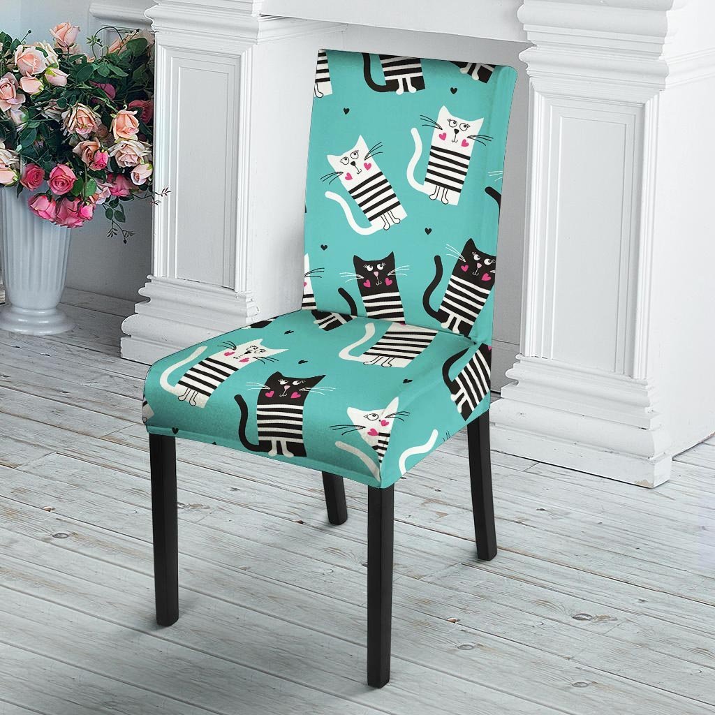 Love Turquoise Cat Print Chair Cover-grizzshop