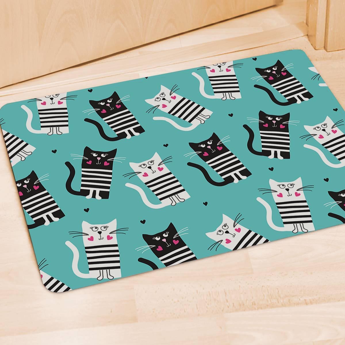 Love Turquoise Cat Print Door Mat-grizzshop