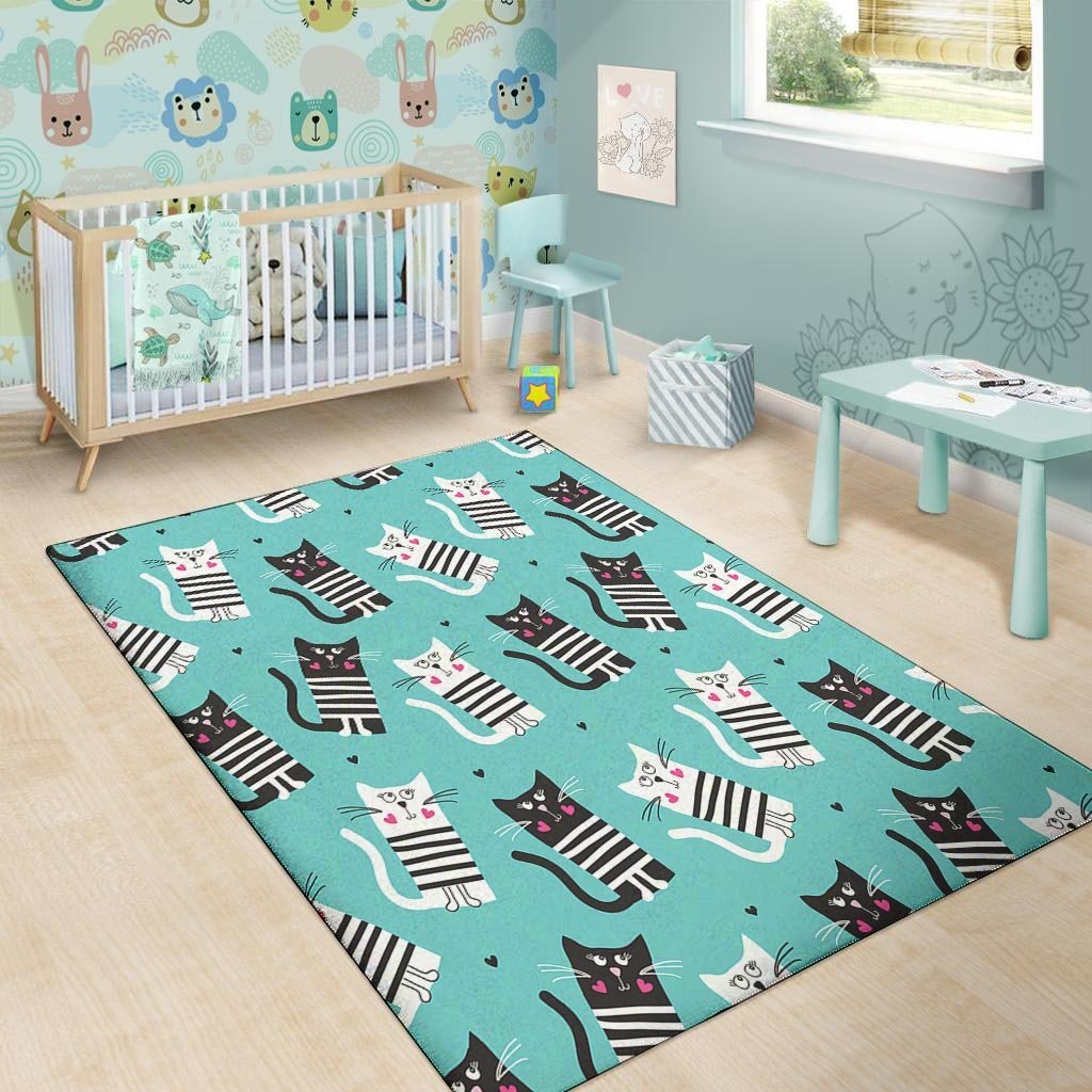 Love Turquoise Cat Print Floor Mat-grizzshop