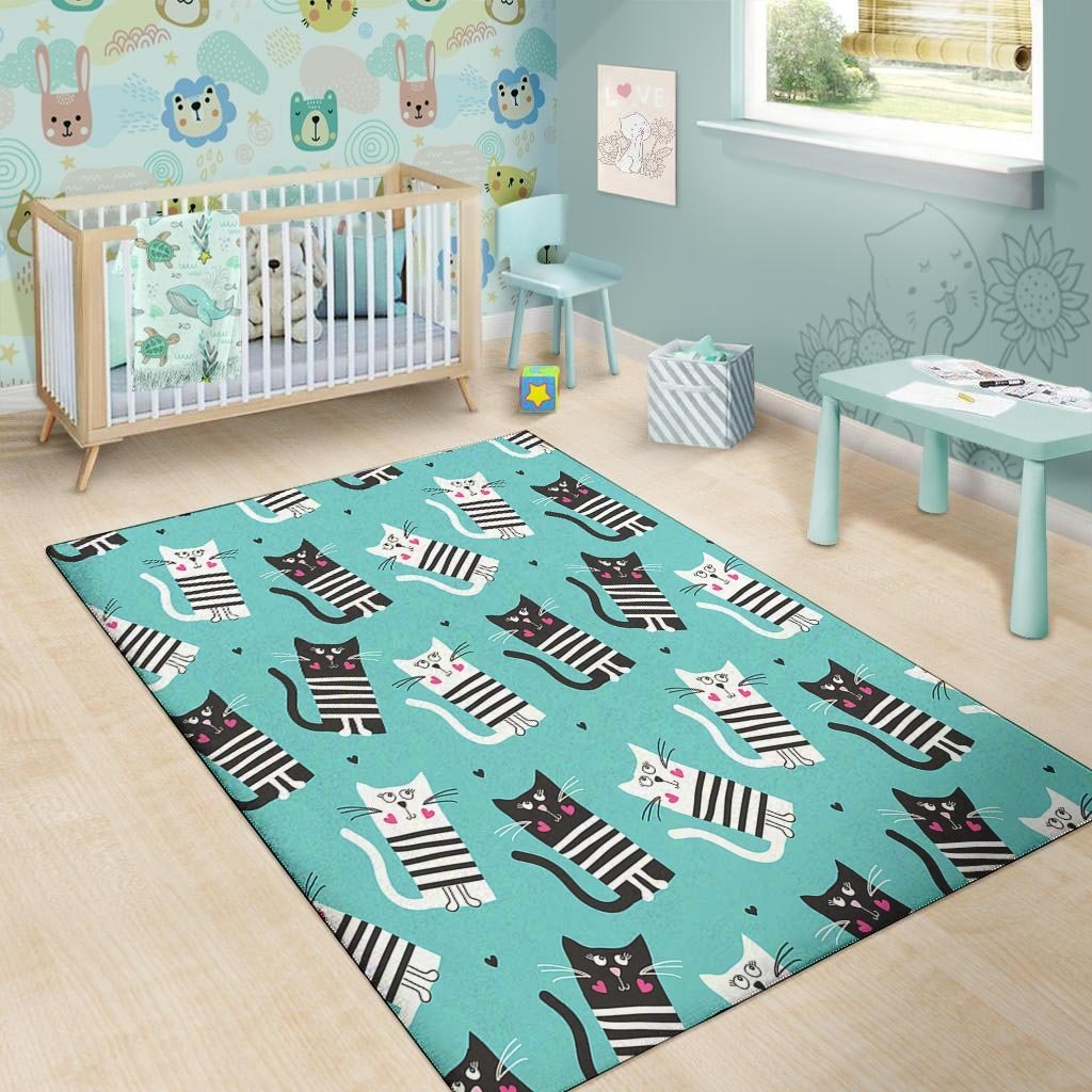Love Turquoise Cat Print Floor Mat-grizzshop