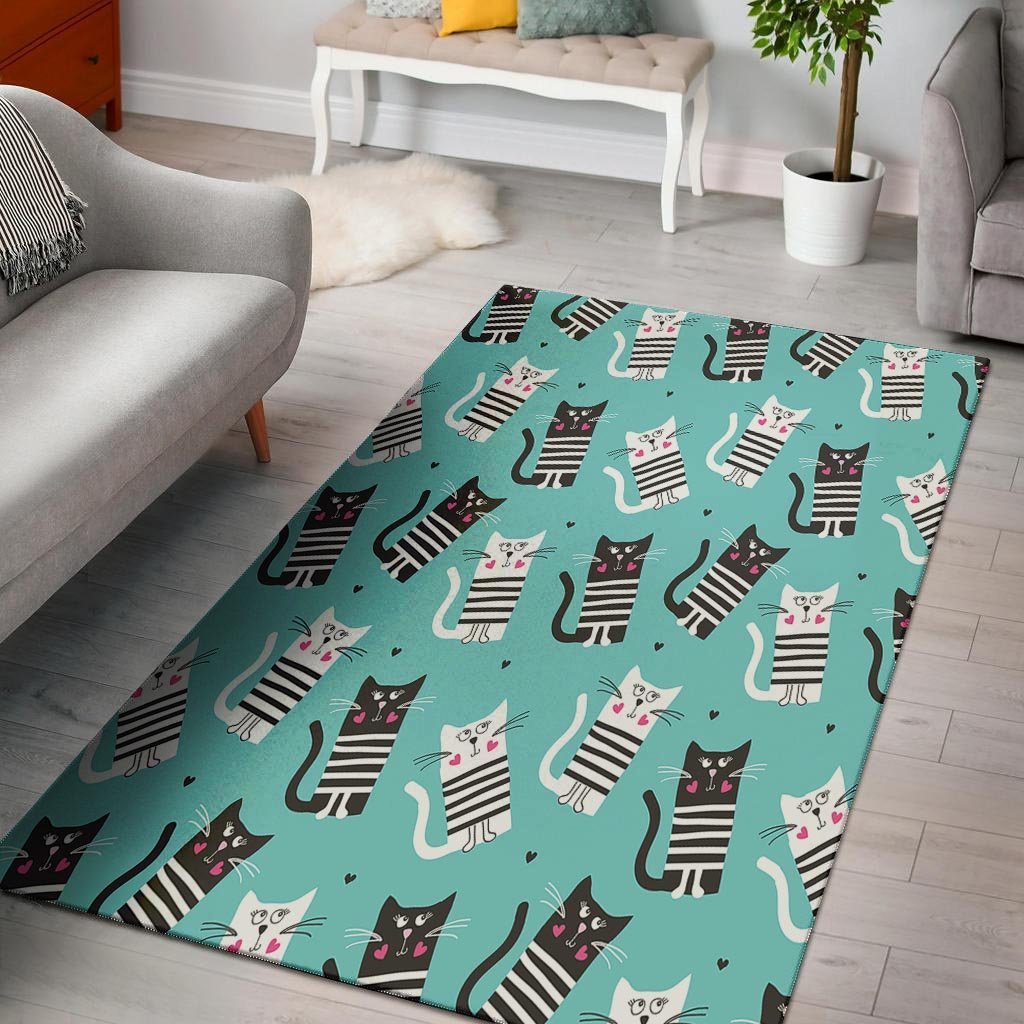 Love Turquoise Cat Print Floor Mat-grizzshop