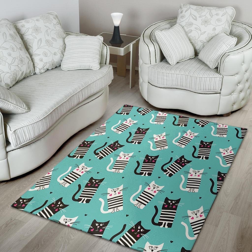 Love Turquoise Cat Print Floor Mat-grizzshop