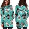 Love Turquoise Cat Print Hoodie Dress-grizzshop